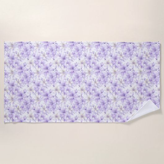 Serviette De Plage Aquarelle délicate Fleurs violettes (Devant)