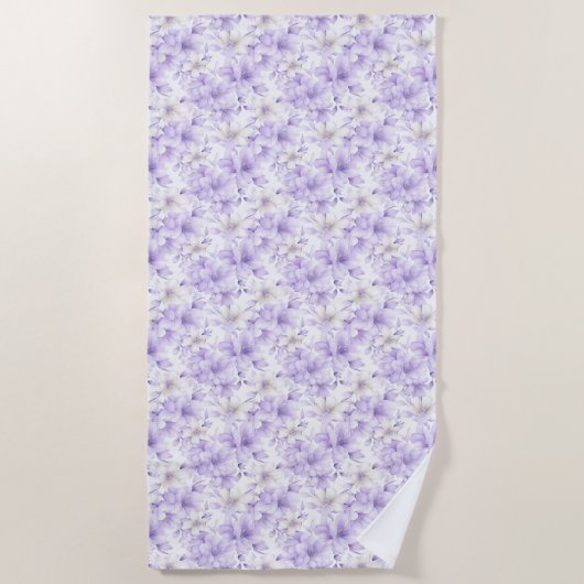 Serviette De Plage Aquarelle délicate Fleurs violettes (Devant)