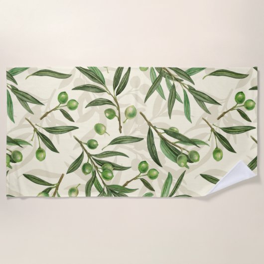 Serviette De Plage Aquarelle des branches d'olive (Devant)