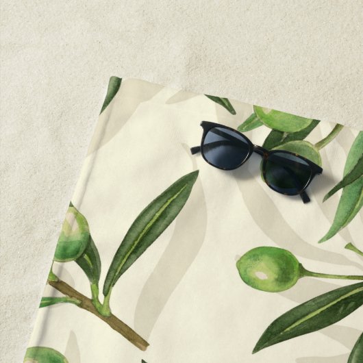 Serviette De Plage Aquarelle des branches d'olive (En situation)