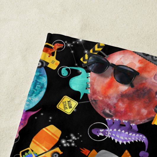 Serviette De Plage Aquarelle Dinosaur Construction Creative Space Kid (En situation)