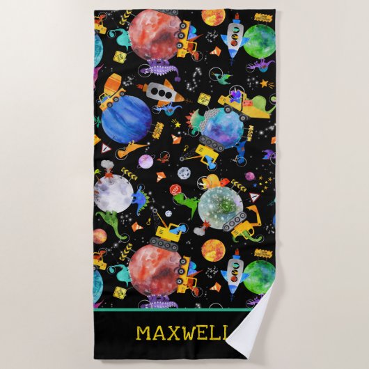 Serviette De Plage Aquarelle Dinosaur Construction Creative Space Kid (Devant)