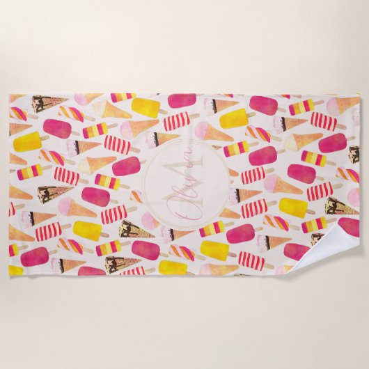 Serviette De Plage Aquarelle douce été crème glacée (Devant)