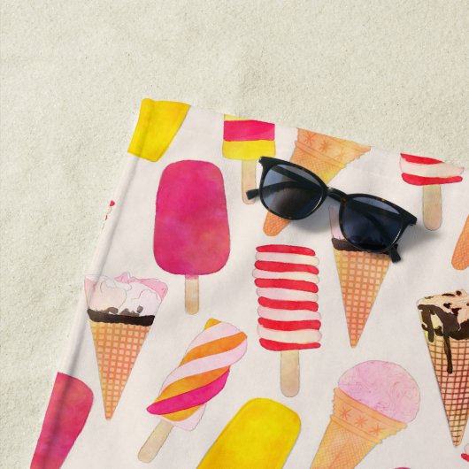 Serviette De Plage Aquarelle douce été crème glacée (En situation)