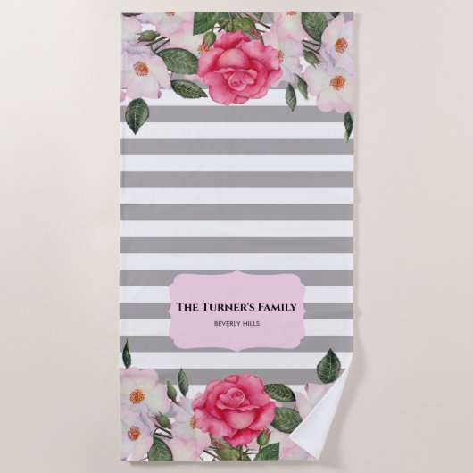 Serviette De Plage Aquarelle Doux rose blanc Roses illustration (Devant)