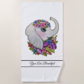 Serviette De Plage Aquarelle Eléphant Avec Fleurs Sauvages (Devant)