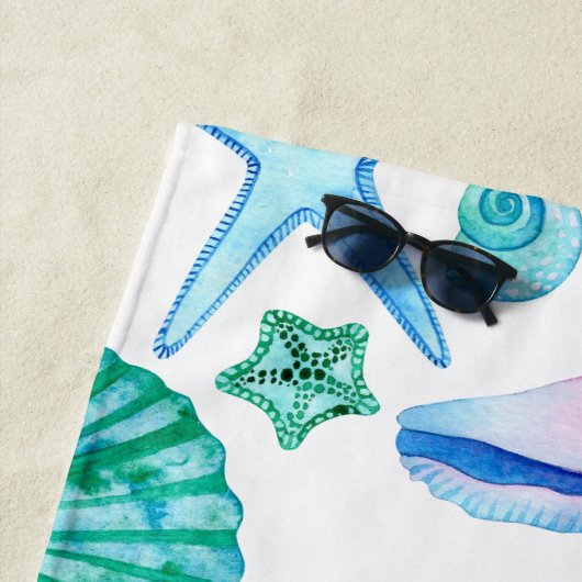Serviette De Plage Aquarelle et Starfish Nom été (En situation)