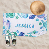 Serviette De Plage Aquarelle et Starfish Nom été