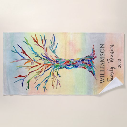 Serviette De Plage Aquarelle Family Reunion Family Tree (Devant)