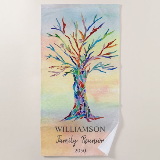 Serviette De Plage Aquarelle Family Reunion Family Tree (Devant)