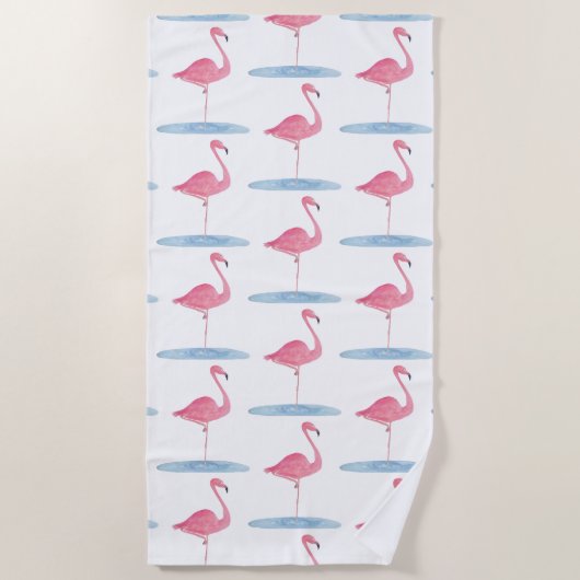 Serviette De Plage Aquarelle Flamant rose rose (Devant)