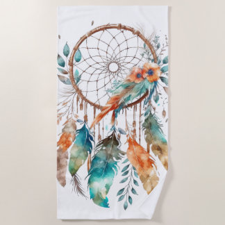 Serviette De Plage Aquarelle Fleur turquoise Dreamcatcher