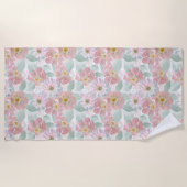 Serviette De Plage Aquarelle fleurs délicates. (Devant)