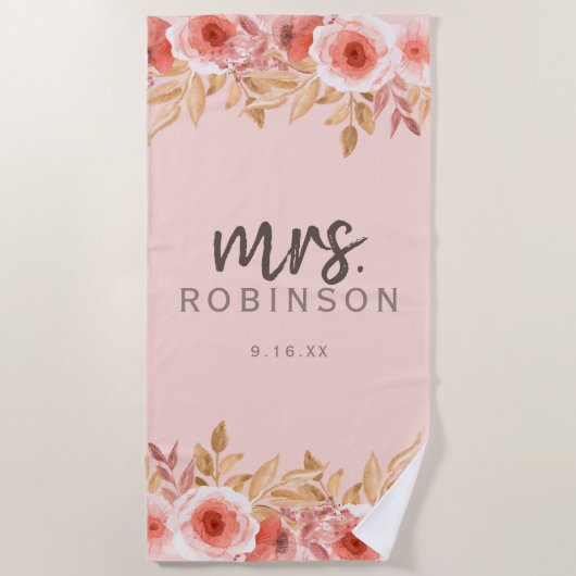 Serviette De Plage Aquarelle Floral Date (Devant)