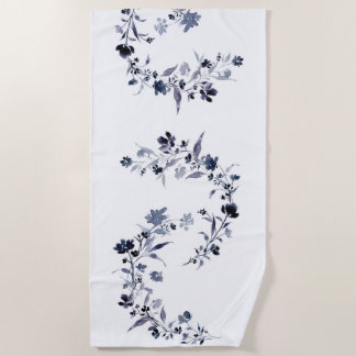 Serviette De Plage Aquarelle florale bleu marine