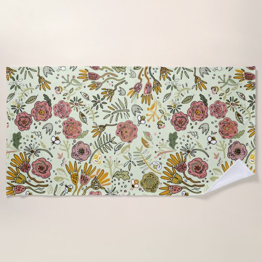 Serviette De Plage Aquarelle Florale Fleurs d'abeille Élégante Modern (Devant)