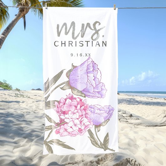 Serviette De Plage Aquarelle Florale Mme Date