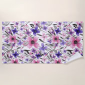 Serviette De Plage Aquarelle florale rose-rose-champêtre moderne (Devant)