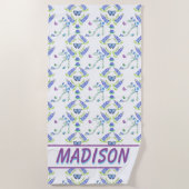 Serviette De Plage Aquarelle florale talon haut avec papillons (Devant)