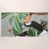 Serviette De Plage Aquarelle Forêt tropicale et Oiseaux du Toucan (Devant)
