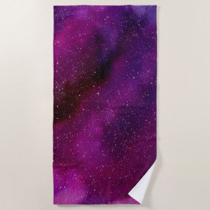 Serviette De Plage Aquarelle Galaxies rose violet