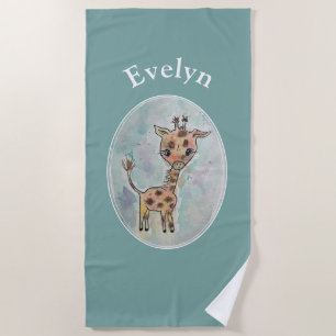 Serviette De Plage Aquarelle Giraffe Boho Customisé