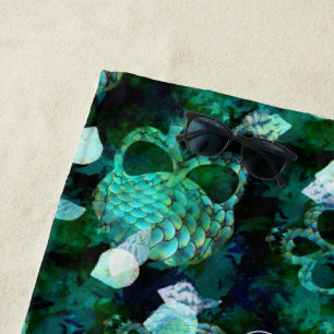 Serviette De Plage Aquarelle Gothique Sirène Échelle Coquillages Crân