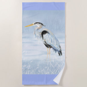 Serviette De Plage Aquarelle Great Blue Heron Bird Nature Faune