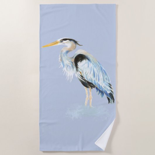 Serviette De Plage Aquarelle Great Blue Heron Wildlife Art (Devant)