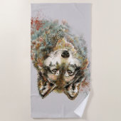Serviette De Plage Aquarelle Gris Loup Animal Faune Nature Art (Devant)