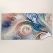 Serviette De Plage Aquarelle Imaginaire Floral Pastel Bleu & Crème (Devant)