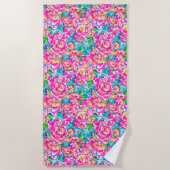 Serviette De Plage Aquarelle inspirée bleu rose Floral (Devant)