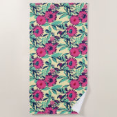 Serviette De Plage Aquarelle inspirée rose + vert Botanique Floral (Devant)