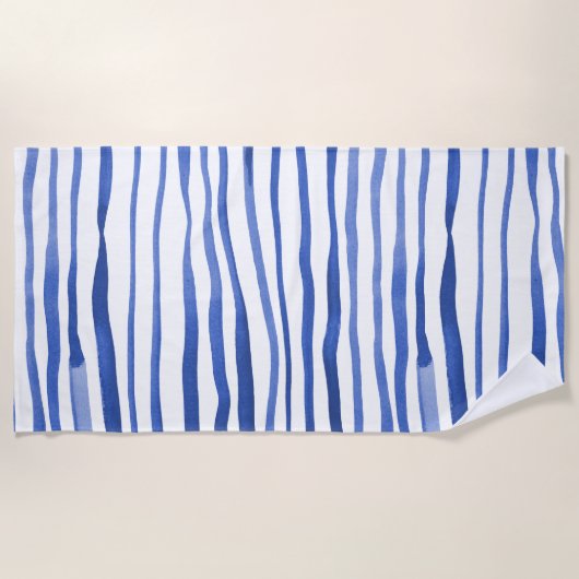 Serviette De Plage Aquarelle irrégulière lignes simples - bleu (Devant)