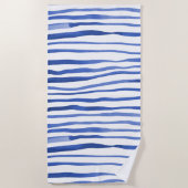 Serviette De Plage Aquarelle irrégulière lignes simples - bleu (Devant)
