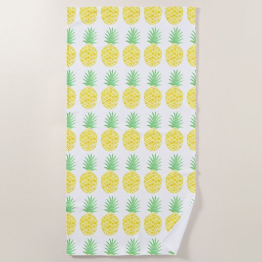 Serviette De Plage Aquarelle jaune et vert Motif d'ananas (Devant)