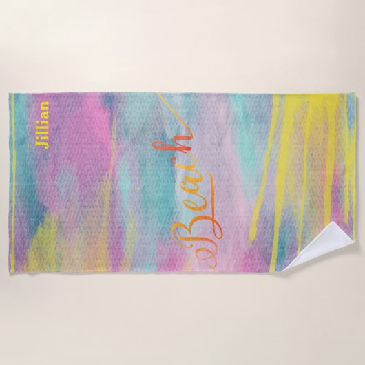 Serviette De Plage Aquarelle jaune Monogramme Abstrait (Devant)