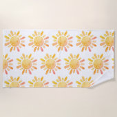 Serviette De Plage Aquarelle Jaune Or Soleil Et Rayons Motif (Devant)