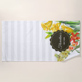 Serviette De Plage Aquarelle Jaune Orange Fleurs de printemps (Devant)