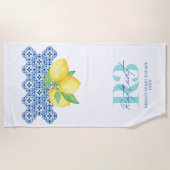 Serviette De Plage Aquarelle Lemon Carrelage méditerranéen Logo (Devant)