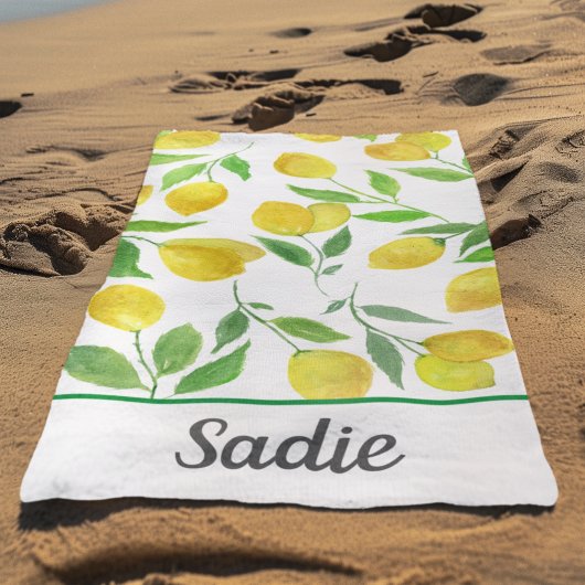 Serviette De Plage Aquarelle Lemons Motif Personnalisé