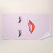 Serviette De Plage Aquarelle Lèvres et cils (Devant)