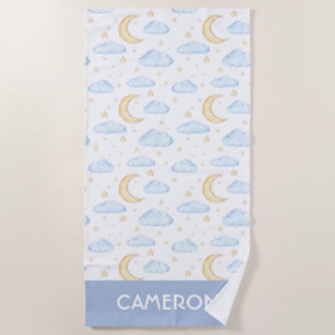Serviette De Plage Aquarelle Lune étoiles et nuages Motif