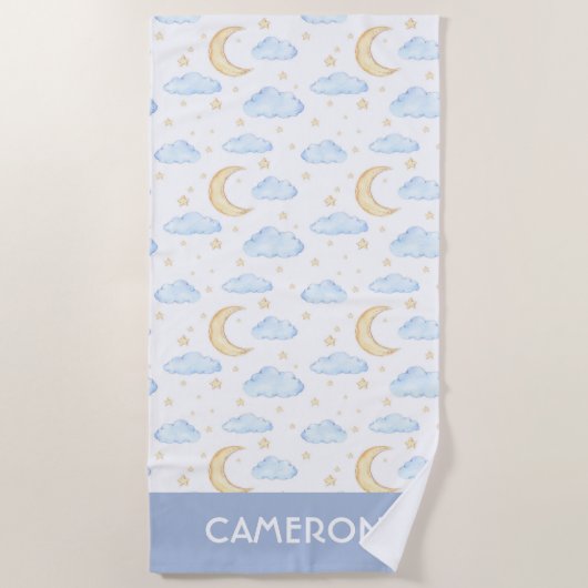 Serviette De Plage Aquarelle Lune étoiles et nuages Motif (Devant)
