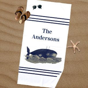 Serviette De Plage Aquarelle marine Bleu Vintage Nautique