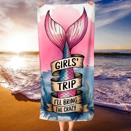 Serviette De Plage Aquarelle Mermaid Queue Girl' Trip Funny