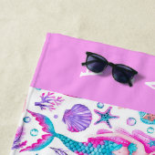 Serviette De Plage Aquarelle Mermaids Coques de mer + Starfish (En situation)