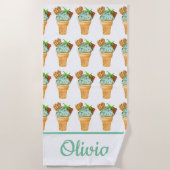 Serviette De Plage Aquarelle Mint Chocolat Crème glacée Personnalisée (Devant)