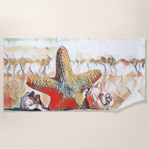 Serviette De Plage Aquarelle moderne des coquillages orange sur la pl
