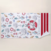 Serviette De Plage Aquarelle moderne Nom du bateau nautique (Devant)